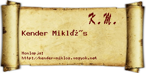 Kender Miklós névjegykártya